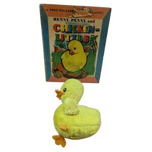 Vtg 1960 Chicken Little Book By Doubleday  with Plush‎ Yellow Duck Toy